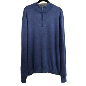 Saks Fifth Avenue Merino Wool Blend Mock Neck 1/4 Zip Blue Sweater Men's Size XL